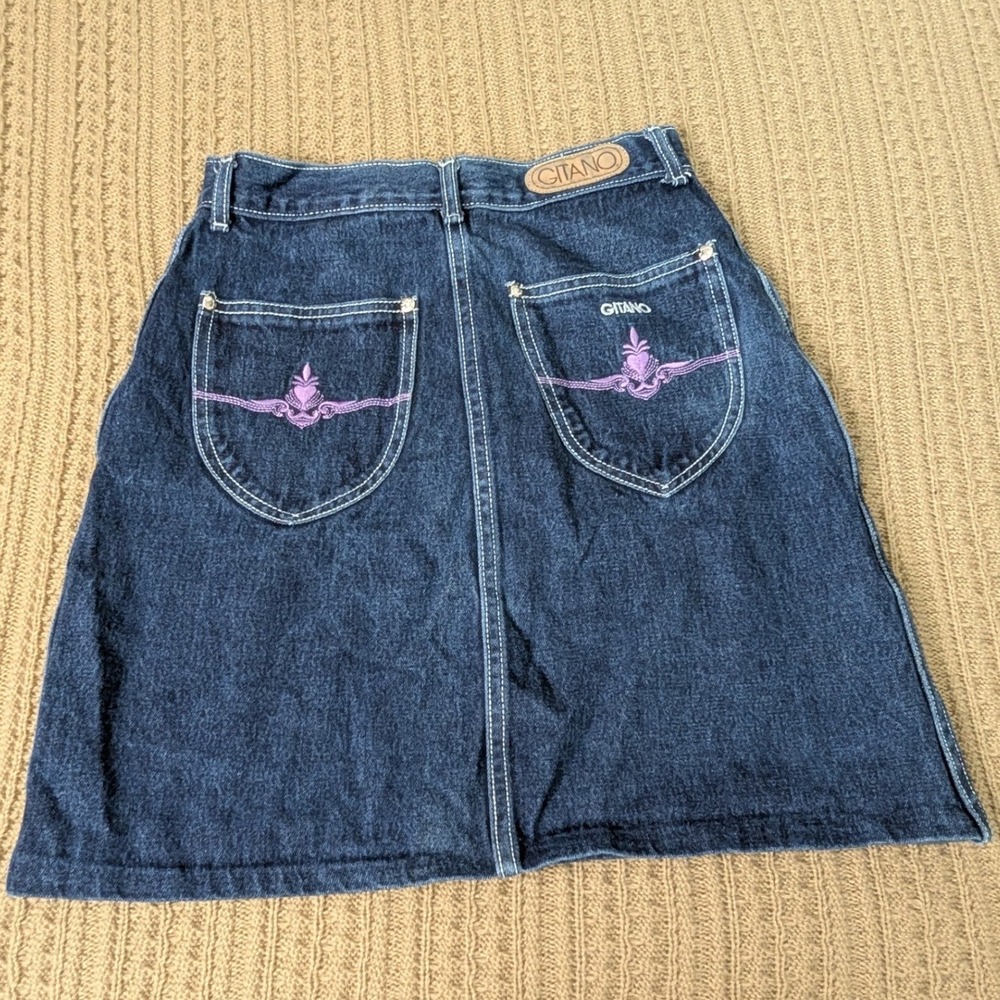 Vintage Gitano Girls Denim Skirt Dark Wash Purple Heart Embroidery Size 7/8